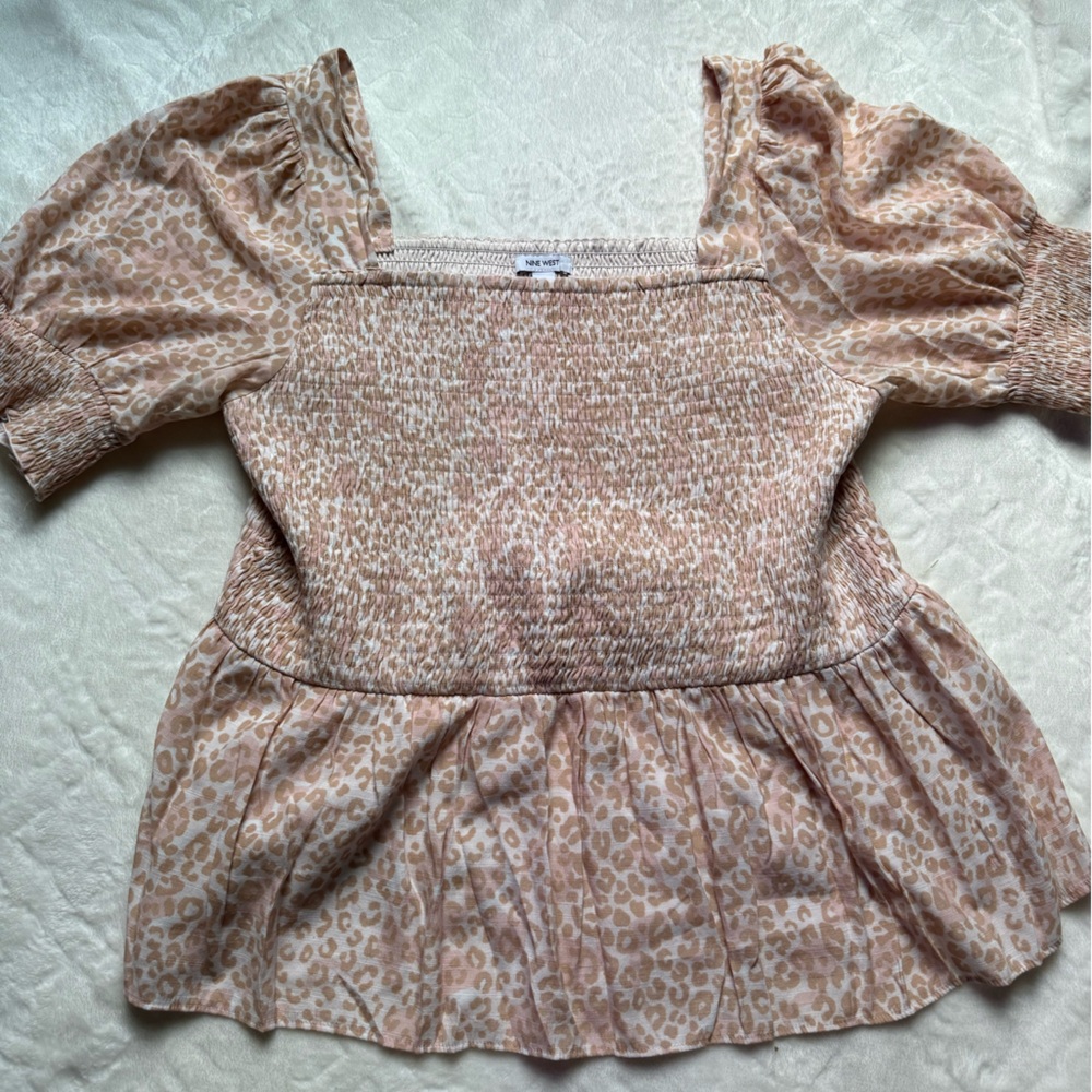 Nine West Leopard Print Smock Textured Top